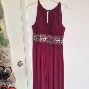R&M Collection 14P Burgundy Evening Dress with Beaded Waist